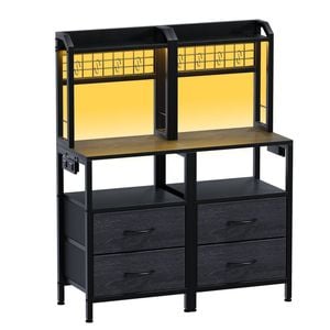 Ufurniture 2 x bedside Table With Drawers  Nightstand With Charging Station  Led Lights Black