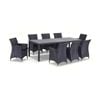 Outdoor Roman 9 pce Wicker Glass Table Top Dining  Setting - Charcoal