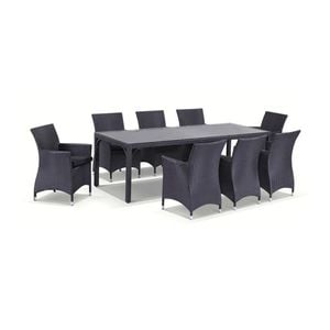 Outdoor Roman 9 pce Wicker Glass Table Top Dining  Setting - Charcoal