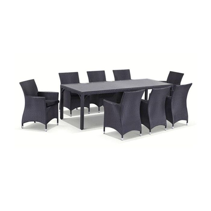 Outdoor Roman 9 pce Wicker Glass Table Top Dining  Setting - Charcoal