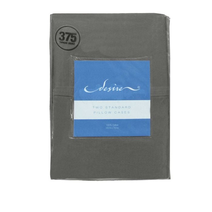 Bloomington 375TC Pair of 100% Cotton Premium Quality Standard Pillowcases Grey