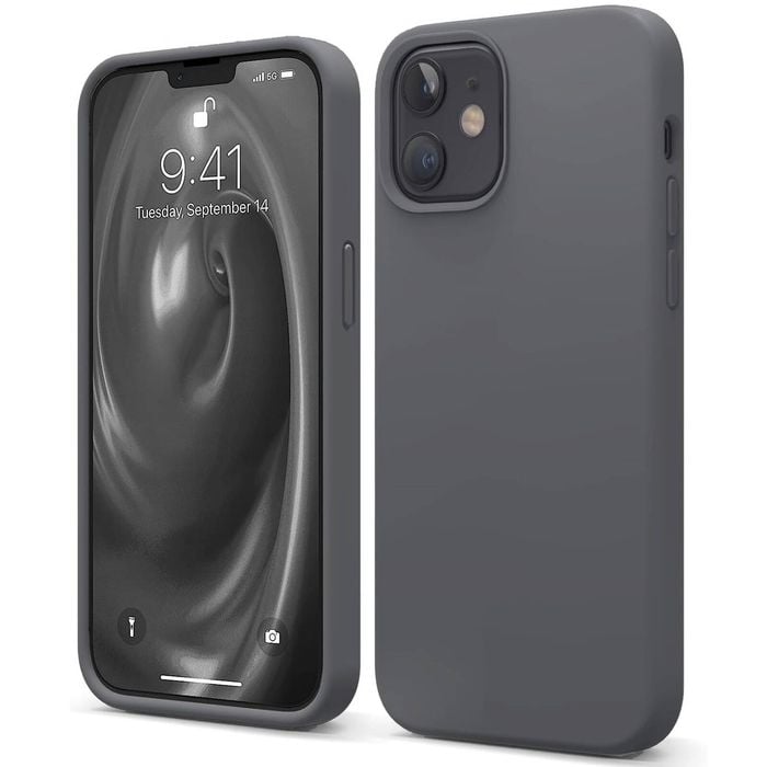 Silicone Phone Case For iPhone 12 Shockproof Microfiber Lining - Carbon Grey