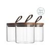 Argon Tableware 3 Piece Glass Jar With Wooden Lid Storage Container Set - Round - Leather Loop - 550ml