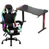 Advwin 120cm Black Gaming Desk Rgb Led Light & Gaming Chair With Footrest Led Light White