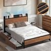 Oikiture Metal Bed Frame King Size with LED Headboard 4 Storage Drawers USB
