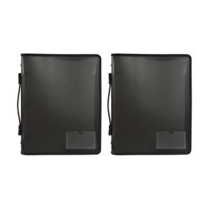 2x Marbig A4 File Zipper 3 O-ring Binder W/ Handle 25mm Document Organiser Smoke