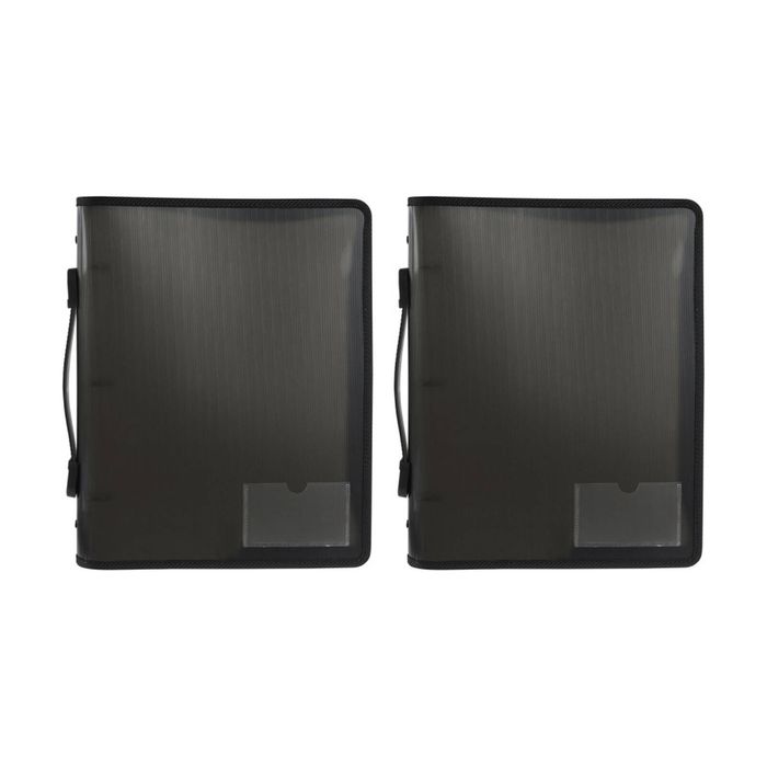 2x Marbig A4 File Zipper 3 O-ring Binder W/ Handle 25mm Document Organiser Smoke
