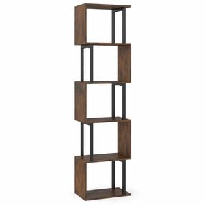 Costway 5-Tier Modern S Bookshelf 147cm Metal Shelving Office Brown