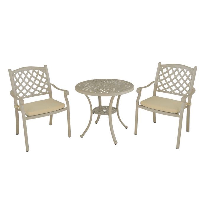FurnitureOkay Orlando 3-Piece Cast Aluminium Outdoor Dining Setting  Sandstone