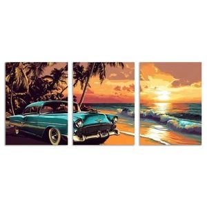 3pcs Vibrant Sunset Car Print 100% Australian Made 3 x 40x60cm (Metal Print)