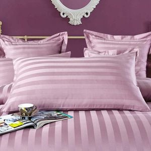 CottonMore 2pcs of 100% cotton Sateen Striped Pillowcases 48x73cm Purple
