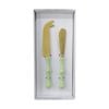 2pc Lvd Handcrafted Bamboo Cheese Knife & Spreader Cutlery Set Gold/green