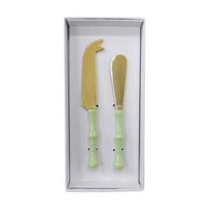 2pc Lvd Handcrafted Bamboo Cheese Knife & Spreader Cutlery Set Gold/green