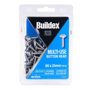 Buildex 8 - 15 x 25mm Button Head Needle Point Screw - 100 Pack