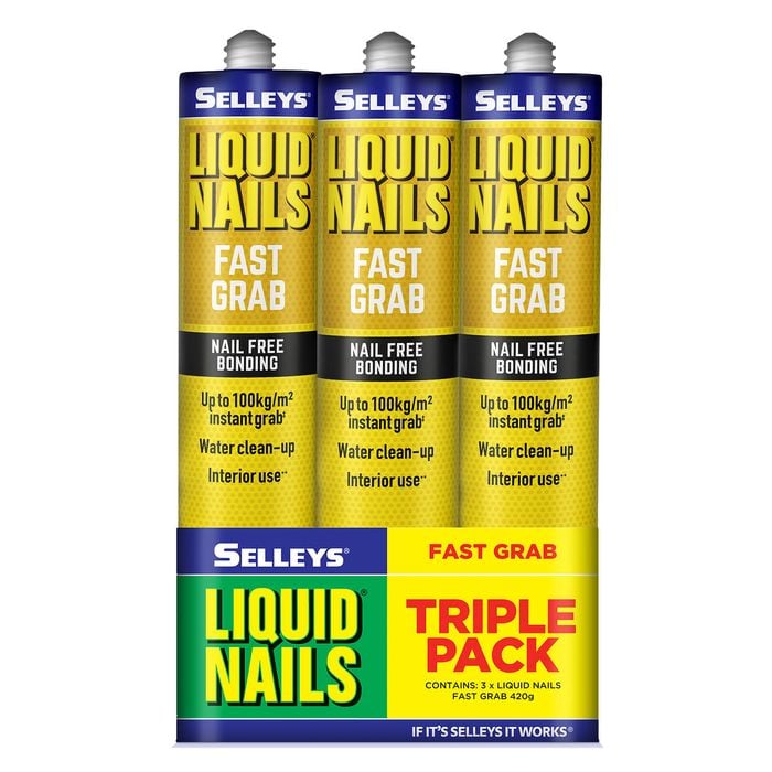 Selleys 420g Liquid Nails Fast Grab Waterbased Construction Adhesive - 3 Pack