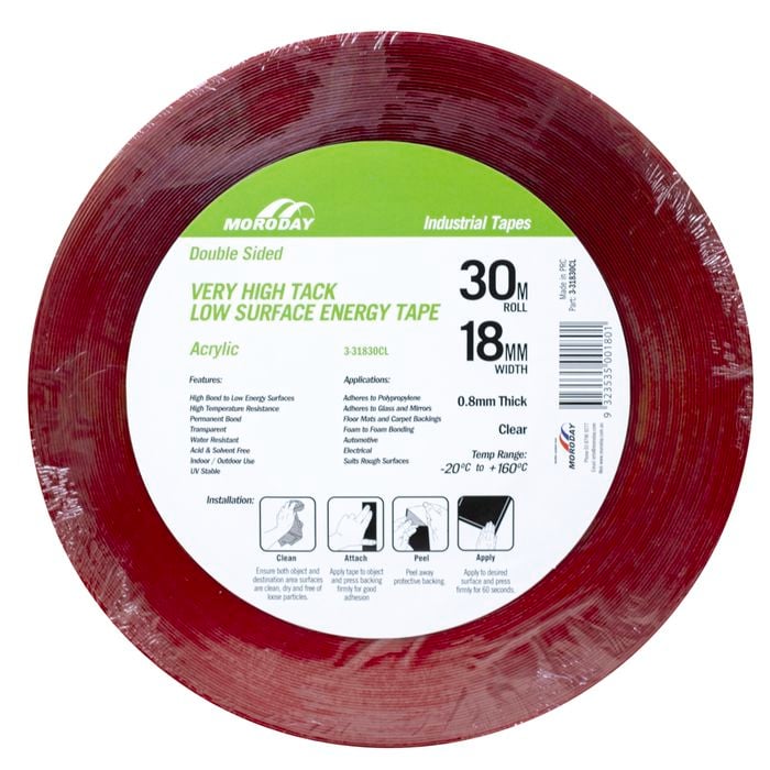 Moroday 18mm x 30m Clear Double Sided Hi Tack Acrylic Tape