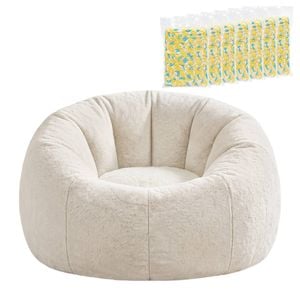 Artiss Faux Fur Bean Bag Chair With Filler Round Diy Stuffed Animal Storage Bean Bag Beige