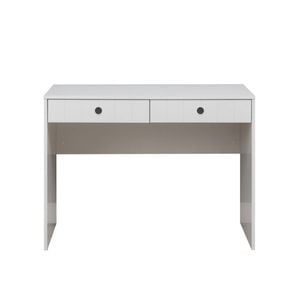 European Cabinetry White VJ Panel Round Black Odessa Desk