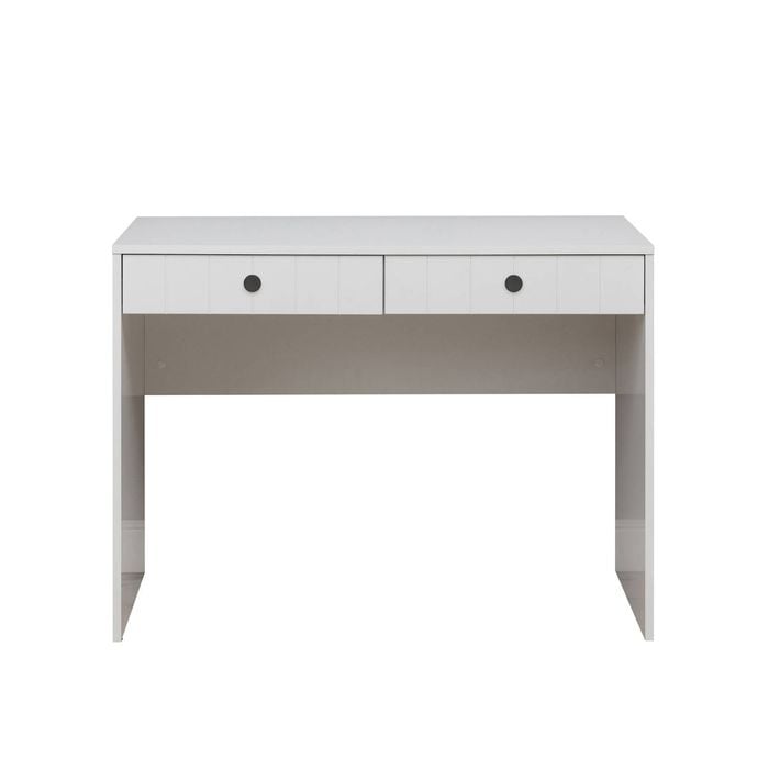 European Cabinetry White VJ Panel Round Black Odessa Desk