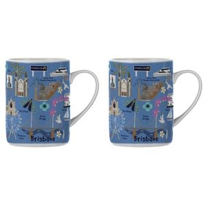 2PK Ashdene Land Down Under Brisbane Bone China Drinking Mug Blue 370ml