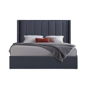 Gas Lift King Bed Frame Non-woven Fabric MDF KD Slats in Black