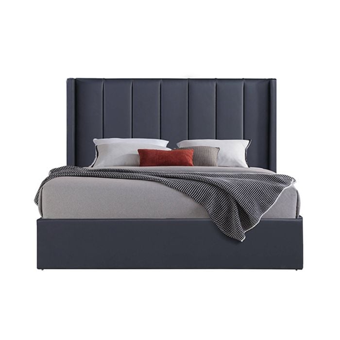 Gas Lift King Bed Frame Non-woven Fabric MDF KD Slats in Black