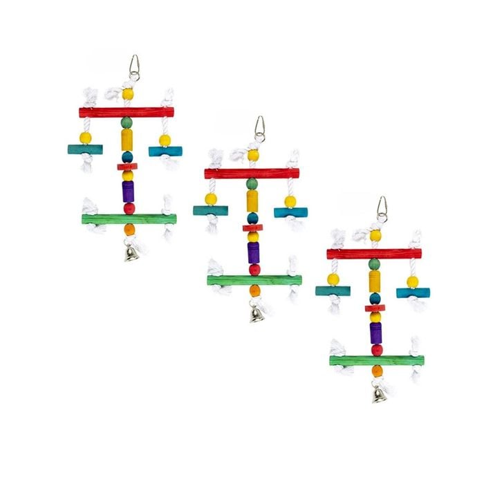 Yes4pets 3 X Wood Hanging Swing Toys For Birds
