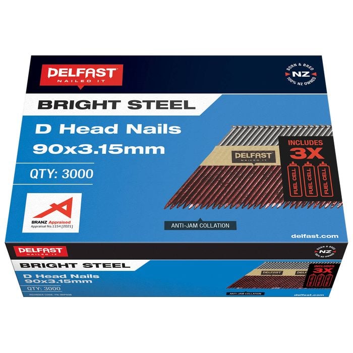Delfast 90 x 3.15mm D-Head Bright Nails w/Fuel Cells 3000pk