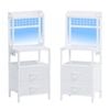 Advwin 2xtall Bedside Table With Charging Station And Led Lights, Nightstand With 2 Drawers White