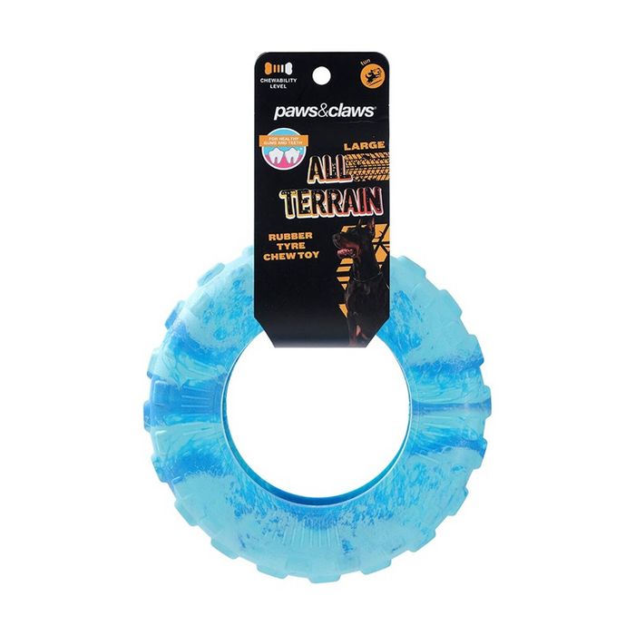 Paws And Claws All Terrain Rubber Tyre Dog Chew Toy Large Two-Tone 21x21x5.5cm