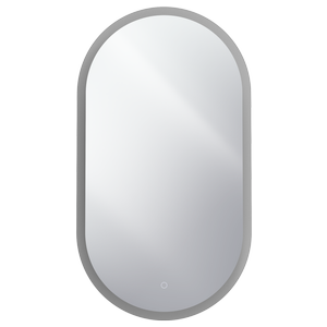 Mondella 500 x 900mm Pill Shaped Frameless LED Mirror With Frosted Edge and Touch Switches for CCT + Dimmable + Defogger