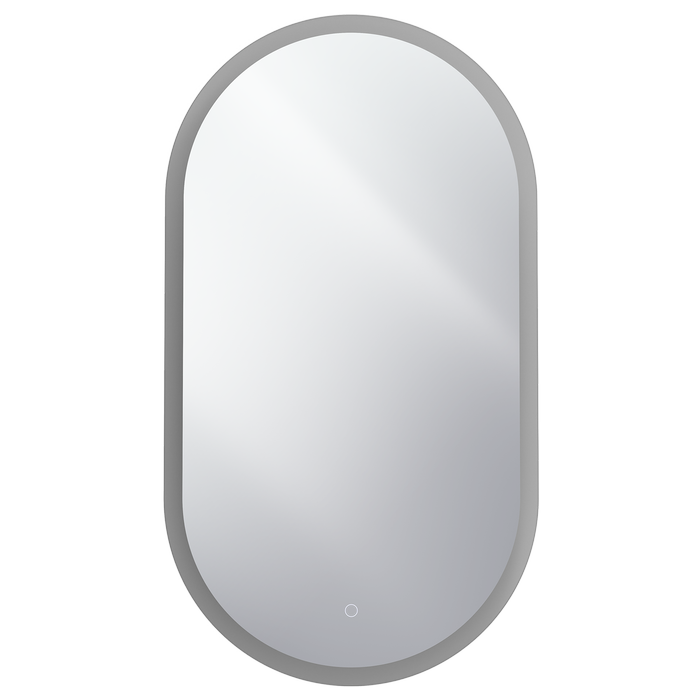Mondella 500 x 900mm Pill Shaped Frameless LED Mirror With Frosted Edge and Touch Switches for CCT + Dimmable + Defogger