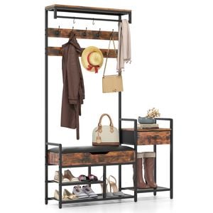 Costway 5-in-1 Coat Rack With Shoe Storage Bench Hall Tree 1.8m