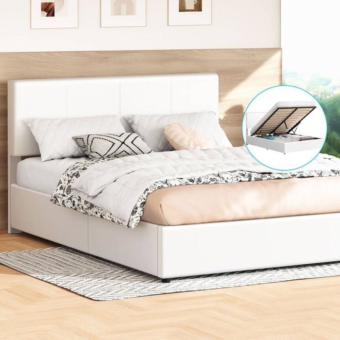 Alfordson Bed Frame Double Gas Lift Storage White