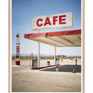 Galrie Retro Desert Cafe and Gas Station Art Photgraphy Print, Wood Frame, A0 84 x 119cm (33 x 47inch)
