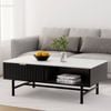 Homfurn Coffee Table – Marble-patterned Top, Drawer & Shelf Storage, Black, 50kg Capacity Coffee Table