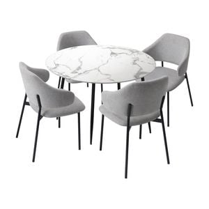 Oikiture 5PCS Dining sets 110cm Round Table with Chairs Fabric Grey