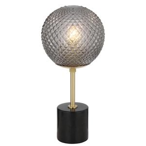 Telbix Elwick Modern Table Desk Lamp Light Marble Metal Glass Black Marble Smoke Antique Gold Gloss