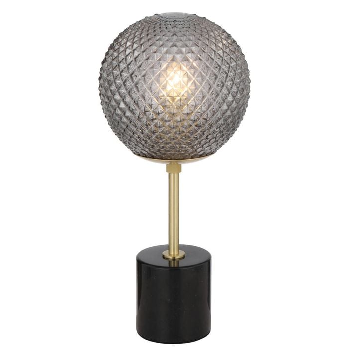 Telbix Elwick Modern Table Desk Lamp Light Marble Metal Glass Black Marble Smoke Antique Gold Gloss