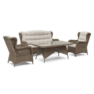 FurnitureOkay Rosebud 4-Piece Wicker Outdoor Lounge Setting - Brown / With 3-Seater