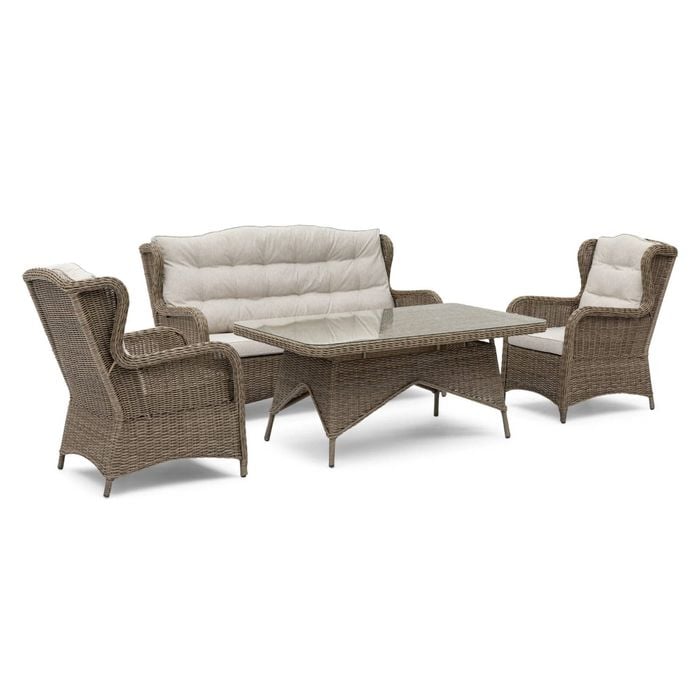 FurnitureOkay Rosebud 4-Piece Wicker Outdoor Lounge Setting - Brown / With 3-Seater