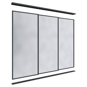 Lugna 2100 x 1801-2700mm Black Mirror Wardrobe Triple Sliding Doors