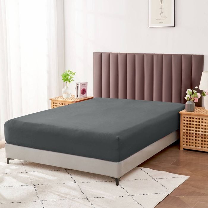 LINENOVA Premium Cotton Blend Deep Pocket Fitted Sheet - Double, Charcoal