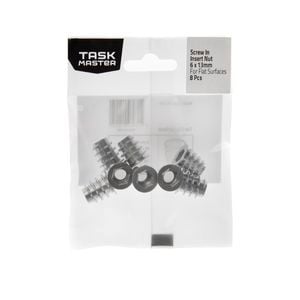 Taskmaster M6 x 13mm Screw-In Insert Nut Flat Surfaces - 8 Pack