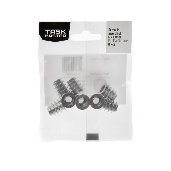 Taskmaster M6 x 13mm Screw-In Insert Nut Flat Surfaces - 8 Pack