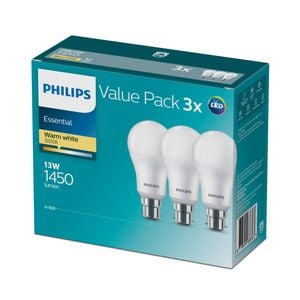 Philips A60 B22 LED 1450Lm Warm White 13W Globe - 3 Pack