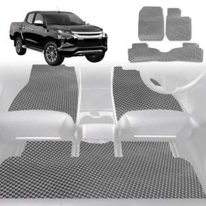 6D Diamond Car Floor Mats for Mitsubishi Triton Double Cab 2015-2023-Full Set-Grey-Outback GT