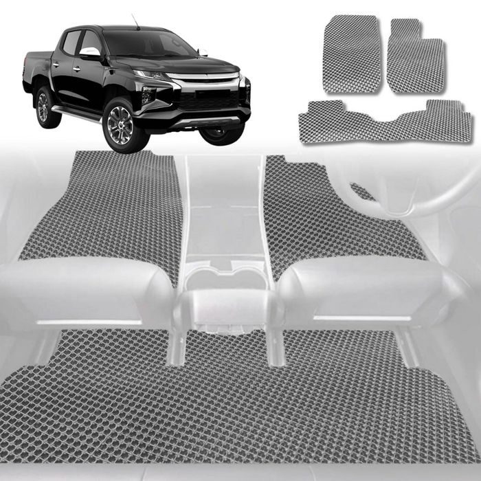 6D Diamond Car Floor Mats for Mitsubishi Triton Double Cab 2015-2023-Full Set-Grey-Outback GT