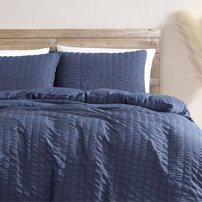 Ardor Boudoir Queen Byron Seersucker Stripes Quilt Cover Set Navy