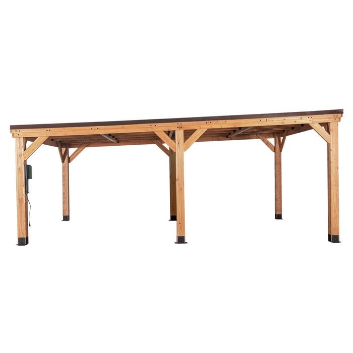 Backyard Discovery Kingsport 6.2m x 3.7m Cedar Wood Outdoor Carport with Heavy-Duty Galvanised Steel Slope Roof and PowerPort